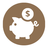 Tan icon of a piggy bank.